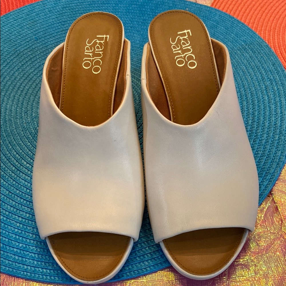 Franco Sarto White Mules with Minimalist Design